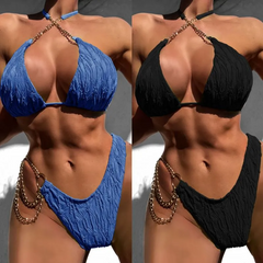 Women'S Sexy Elastic Pattern Chain Swimsuit Two-Piece Set