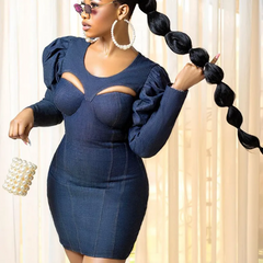 Women Fashion Cut Out Puff Sleeve Bodycon Dress
