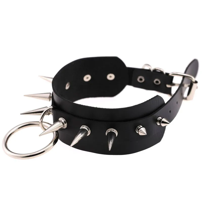 Wholesale Women Punk Pattern Rivet Decor Wide PU Choker