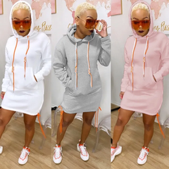Women Casual Solid Color Hooded Long Sleeve Dress