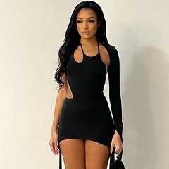 One Shoulder Backless Cut Out Bandage Halter Neck Mini Summer Dress