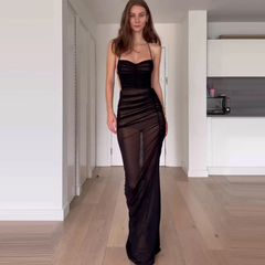 Women Fashion Sexy Perspective Open Back Strap Dress