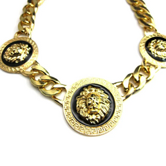 Men Exaggerated Large Size Alloy Chain Enameles Lion Head Necklace