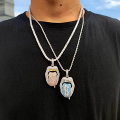 Hip-Hop Dollar Mouth Tongue Pendant Personality Zircon Necklace