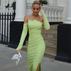 Women Fashion Solid Color Cool-Shoulder Dress