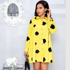 Women Casual Graffiti Lapel Long Sleeve Shirt Dress