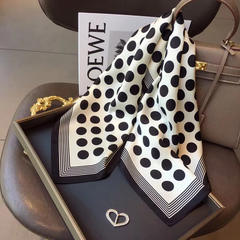 Spring And Summer Fashion Women Elegant Black White Polka Dot Silk Like Satin Scarf