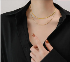 Women Fashion Retro Double Layer Snake Bone Chain Short Necklace