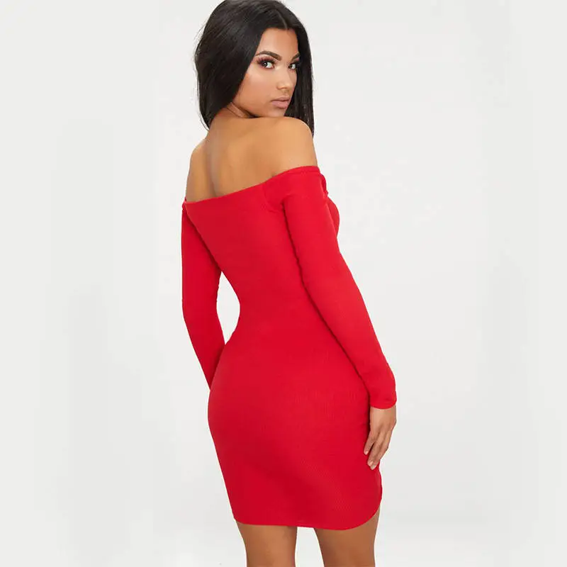 Women Sexy Off-The-Shoulder Long Sleeve Drawstring Mini Dresses