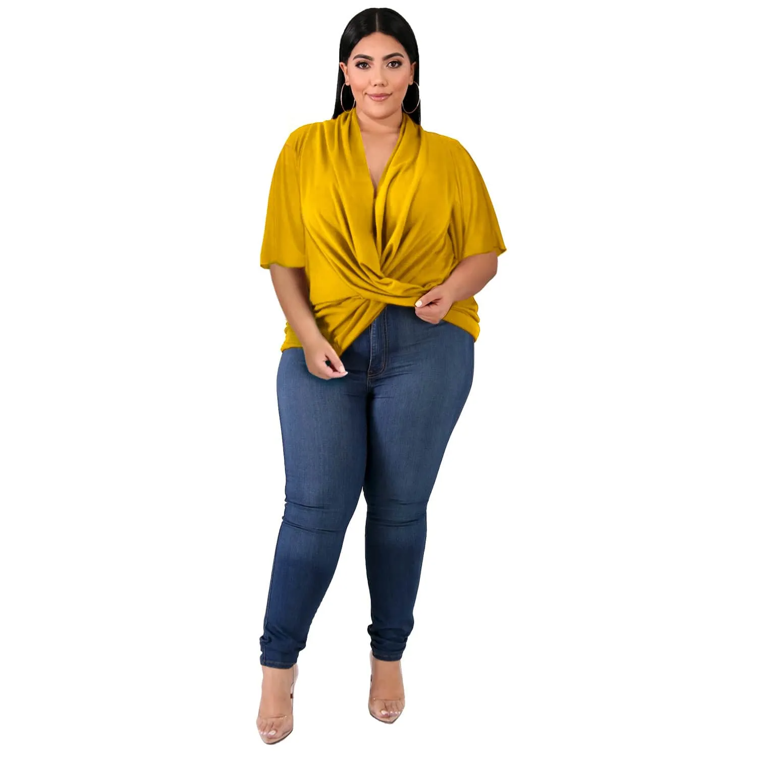 Women Solid Color Dolman Sleeve Irregular Blouse