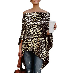 Women Loose Leopard Print Sexy Off-The-Shoulder Blouse