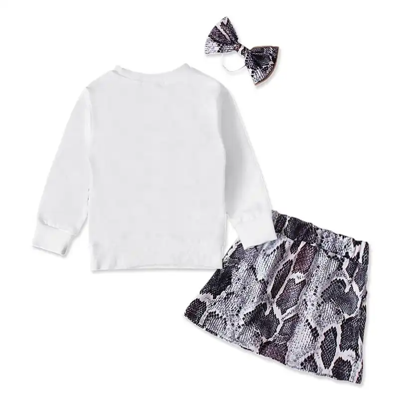 Girls Long-Sleeves Snakeskin Grain Sweatshirt And Skirt With Headband