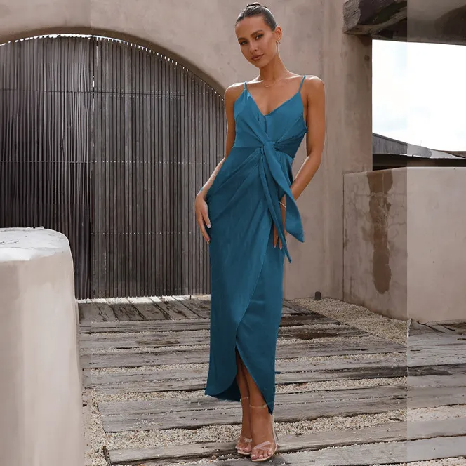 Women Fashion Solid Color Strap Maxi Dress