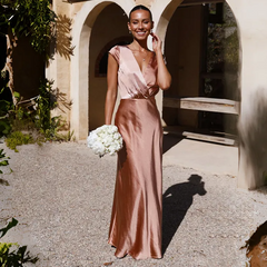 Women Elegant Solid Color V-Neck Sexy Maxi Dress