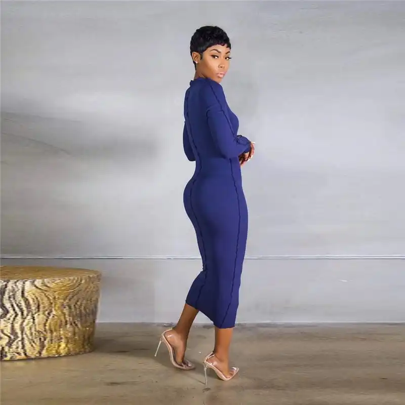 Women Fashion Solid Color Patchwork Long Sleeve Dress