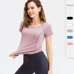 Women'S Fitness Short Sleeve Round Neck Skinny Quick Dry Sports T-Shirt