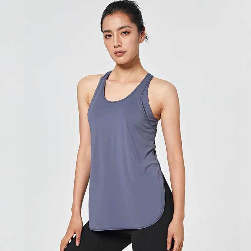 Women Casual Loose Solid Color Round Neck Sleeveless Sports Tank Top