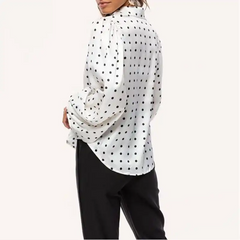 Women Fashion Single Breasted Polka Dot Printed Lantern Sleeve Blouse