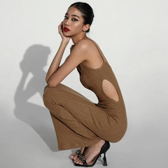 Knitted Slim Fit Cut Out Maxi Strap Dress