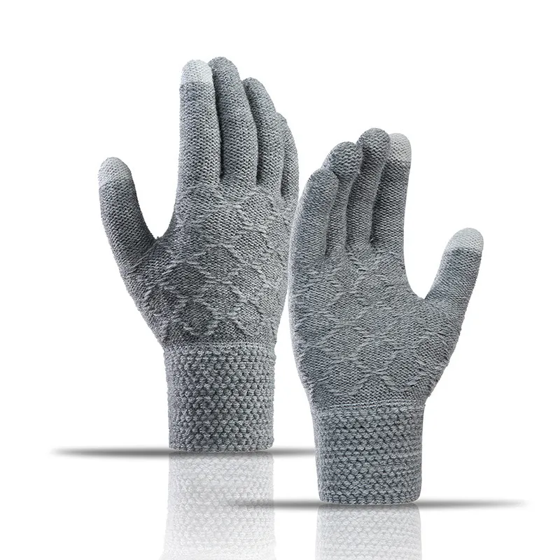 Men Casual Solid Color Knitted Yarn Warm Gloves