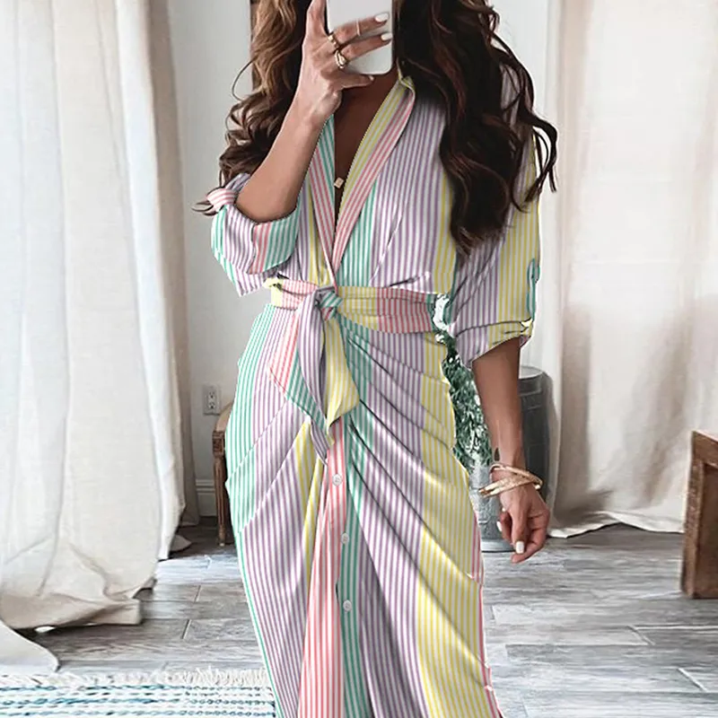 Women Fashion V Neck Bandage Creased Dress