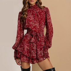 Tiny Flower Print Ruffled Long Sleeve Dress