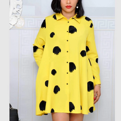 Women Casual Graffiti Lapel Long Sleeve Shirt Dress