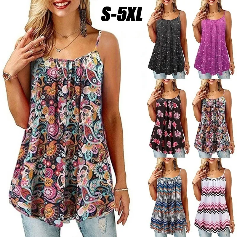 Women Summer Bohemian Floral Printed Sleeveless Casual Plus Size Loose Dress