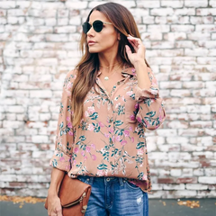 Women Casual Flower Pattern Loose Blouse