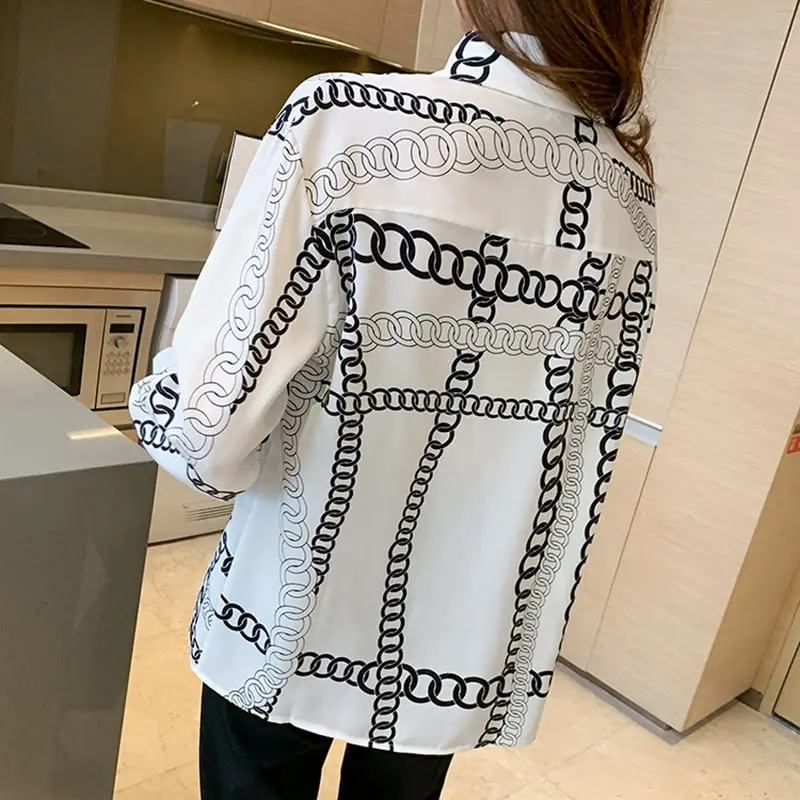 Women Fashion Graphic Printed Lapel Blouse