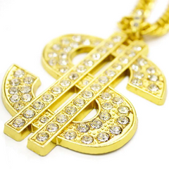 Men Fashion Hip-Hop Jewelry Golden Alloy Dollar Pendant Necklace
