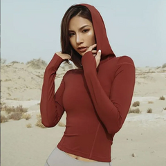 Women Casual Stretch Hooded Long Sleeve Running Sports Sweatshirt