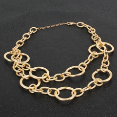 Women Punk Style Double Layer Carving Alloy Chunky Chain Necklace