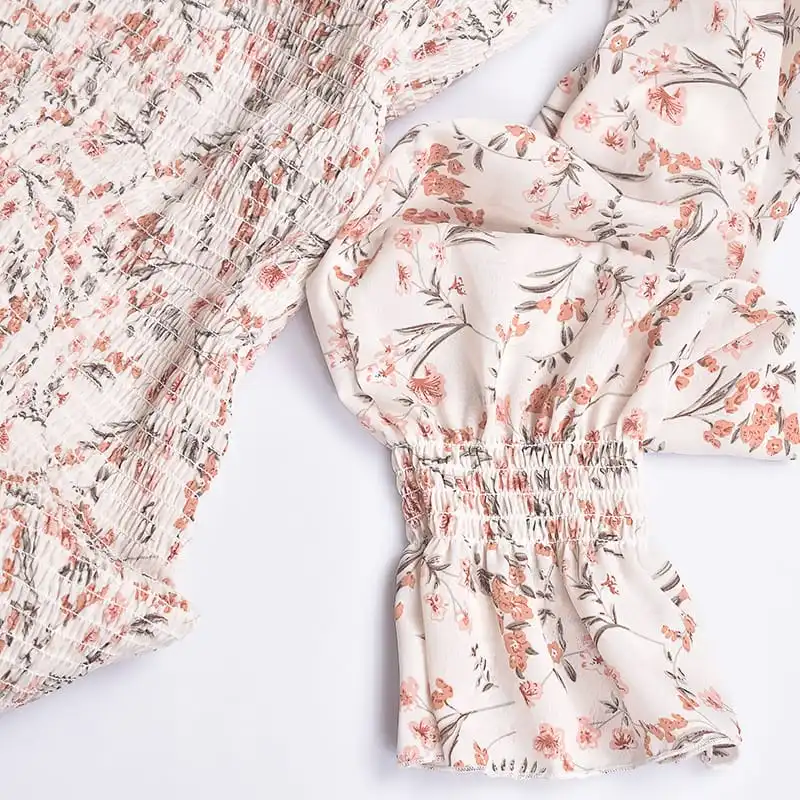 Women Fashion Floral Printed Ruffled Crease Dress