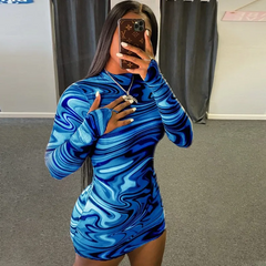 Women'S Fashion Sexy Printing Long Sleeve Hip Wrap Dress