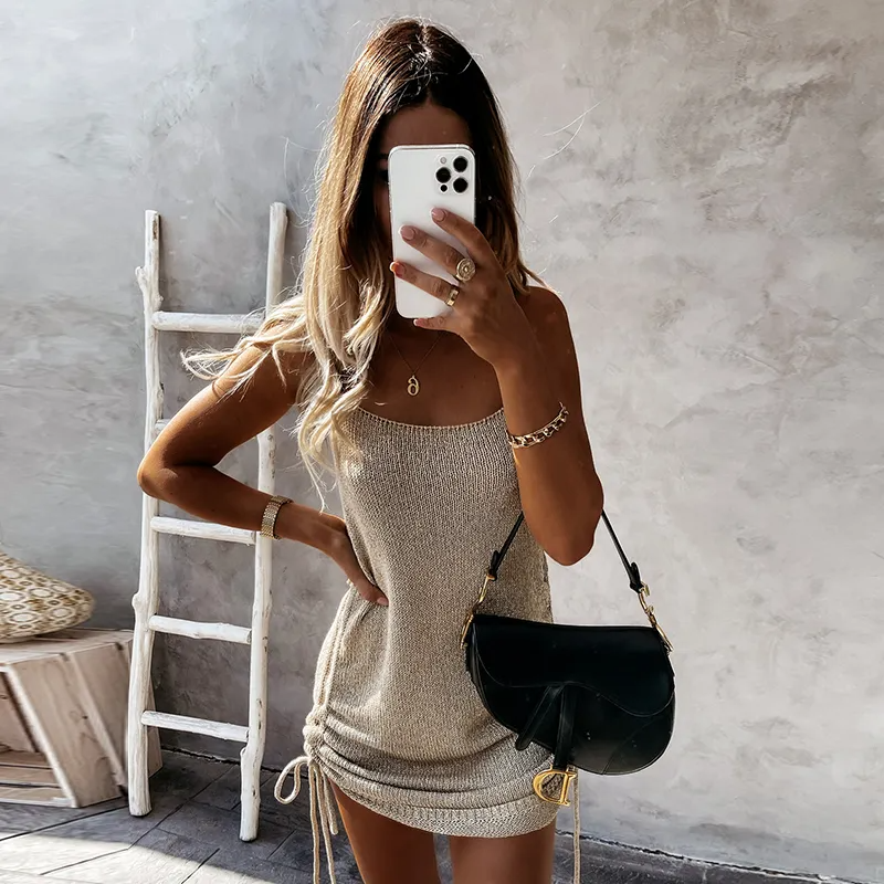 Women Basic Summer Sleeveless Bodycon Mini Casual Knitted Solid Color Dress