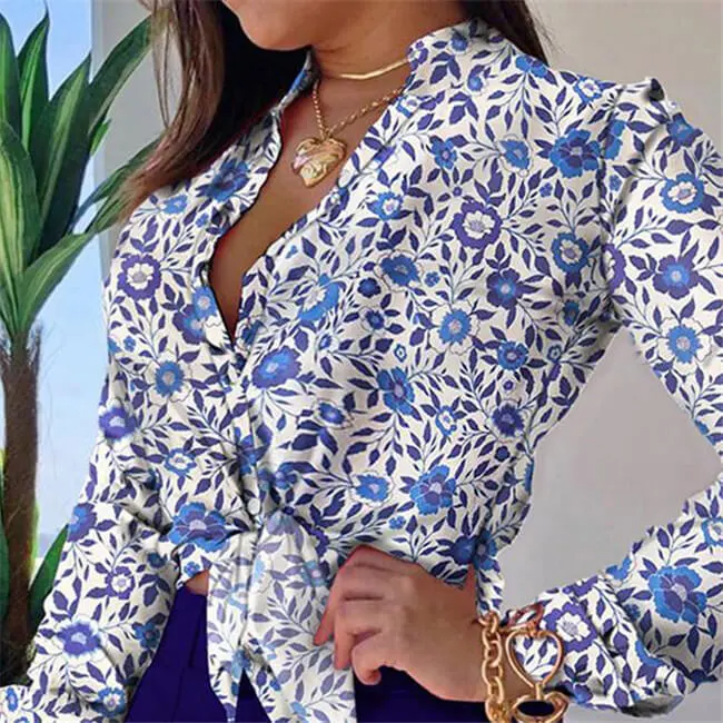 Women Fashion Flower Printed Blouse
