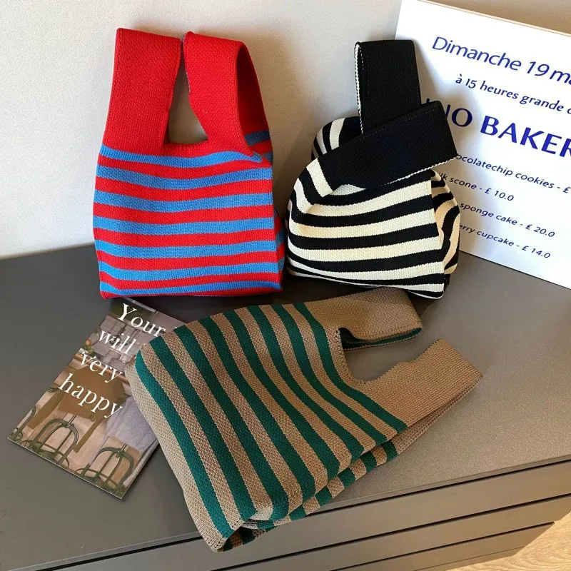 Women'S Fashion Stripe Design Knit Contrast Stripe Shoulder Bag