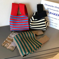 Women'S Fashion Stripe Design Knit Contrast Stripe Shoulder Bag