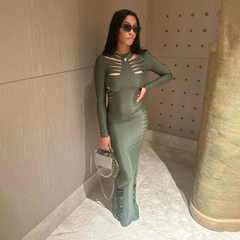 Crewneck Long Sleeve Cutout Bodycon Maxi Dress