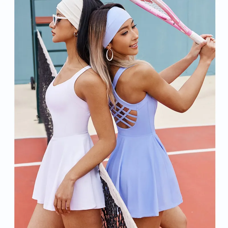 Women Fashion Leisure Sports Fitness Yoga Beauty Back One-Piece Tennis Skirt