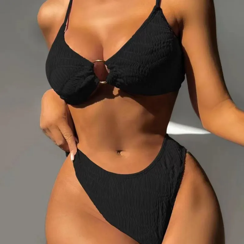 Women'S Fashion Solid Color Pattern Small Circle Triangle Swimsuit Two-Piece Set