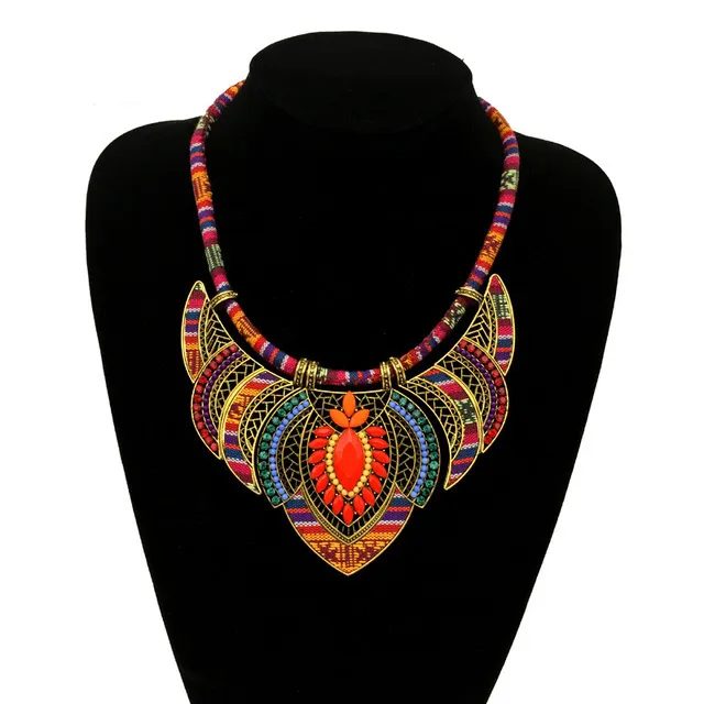 Women Fashion Bohemian Ethnic Style Exaggerated Multicolor Alloy Diamond Necklace