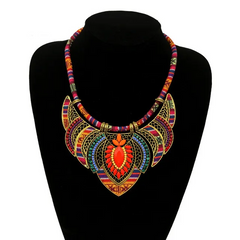 Women Fashion Bohemian Ethnic Style Exaggerated Multicolor Alloy Diamond Necklace