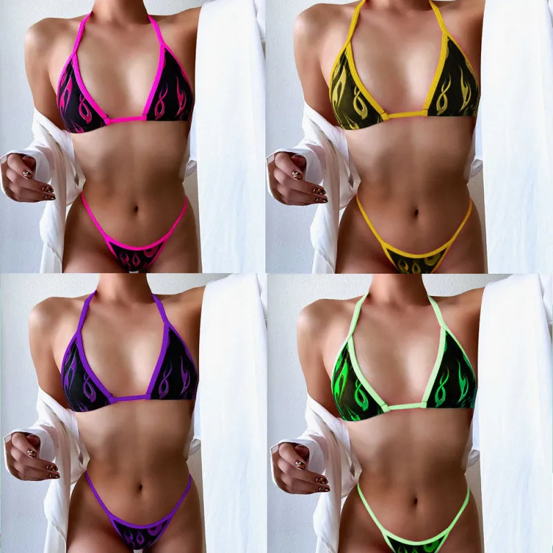 Women'S Fashion Sexy Flame Print Swimsuit Two-Piece Set