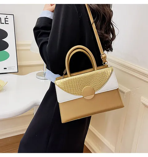 Women Fashion Color Matching Flap Handbag