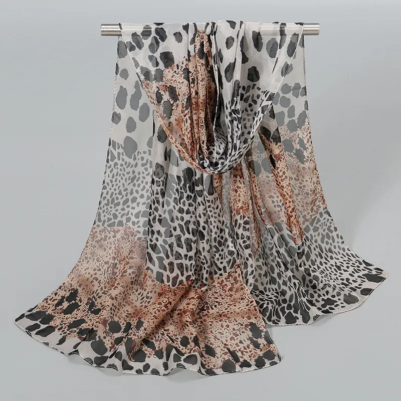 Women Fashion Leopard Print Stitching Chiffon Scarf