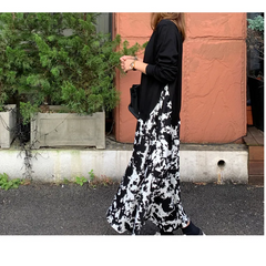 Women Fashion Plus Size Printed Stitching Fake Two-Piece Round Neck Dress
