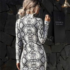 Women Fashion Animal Print Long Sleeve Dress