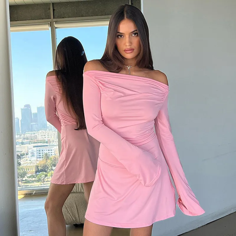 Shoulder Long Sleeve Bodycon Dress